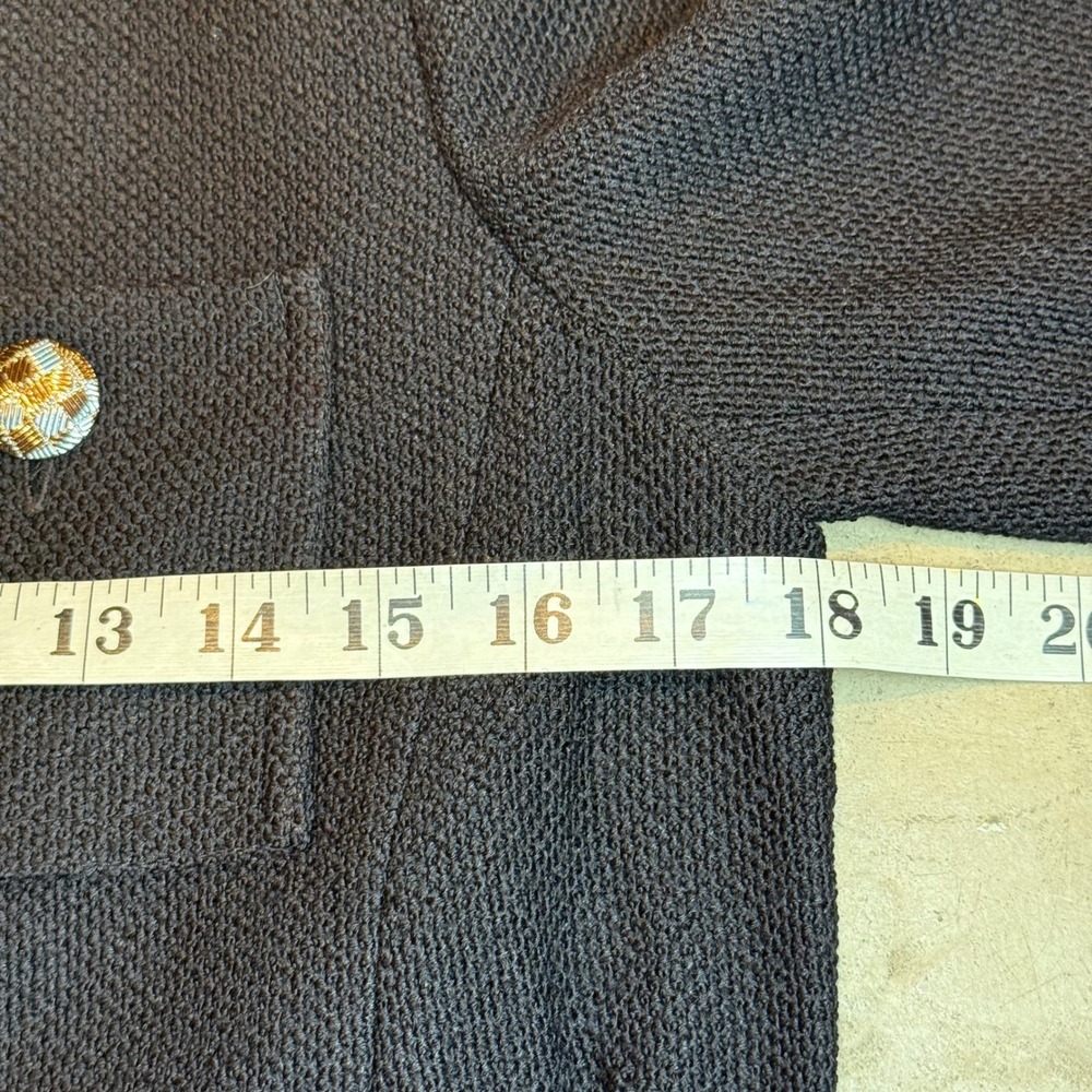 St. John Black Knit Jacket Blazer Size 4 Silver Logo Buttons USA Made - Picture 9 of 11